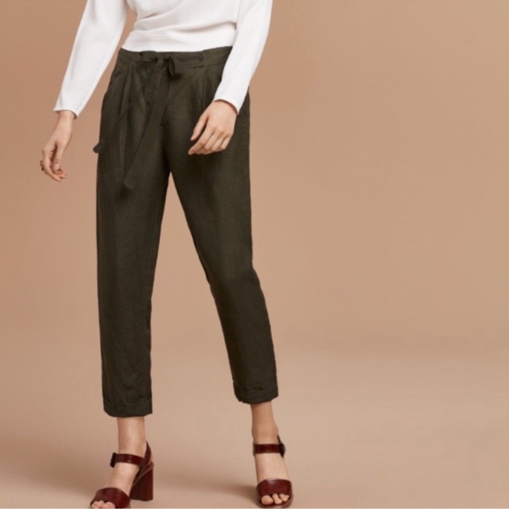 Aritzia Wilfred Tie Front The Allant Pants Trousers in Olive Green size 6